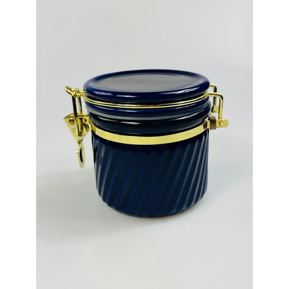 Royal Blue Canister Jar Gold Tone Clasp and Rubber Seal 4